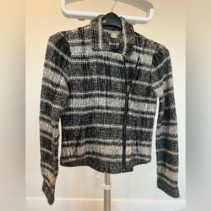 Lucky Brand Womens Harper Tweed Full Zip Moto Jacket in Black, Grey, Size Medium